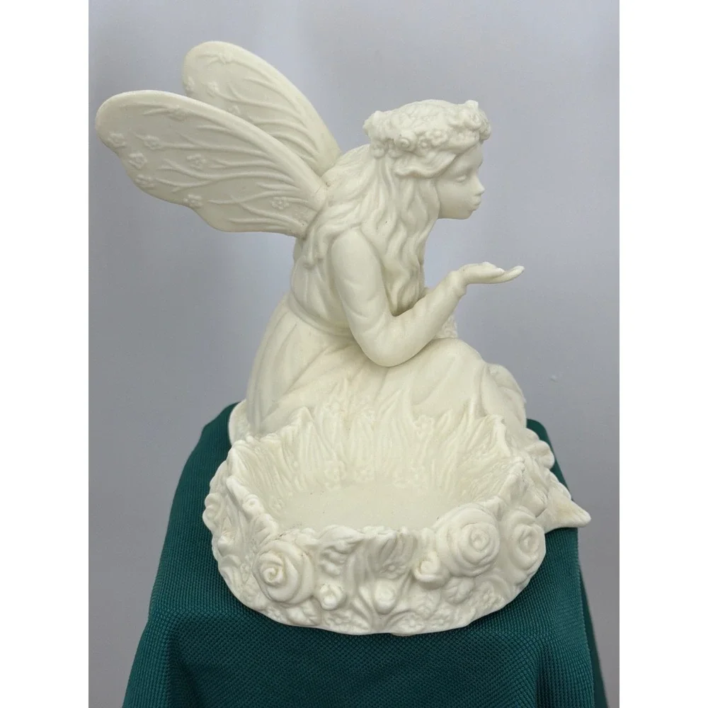 PartyLite Garden Fairy Candle Holder White Bisque Porcelain Rose Votive P7266
